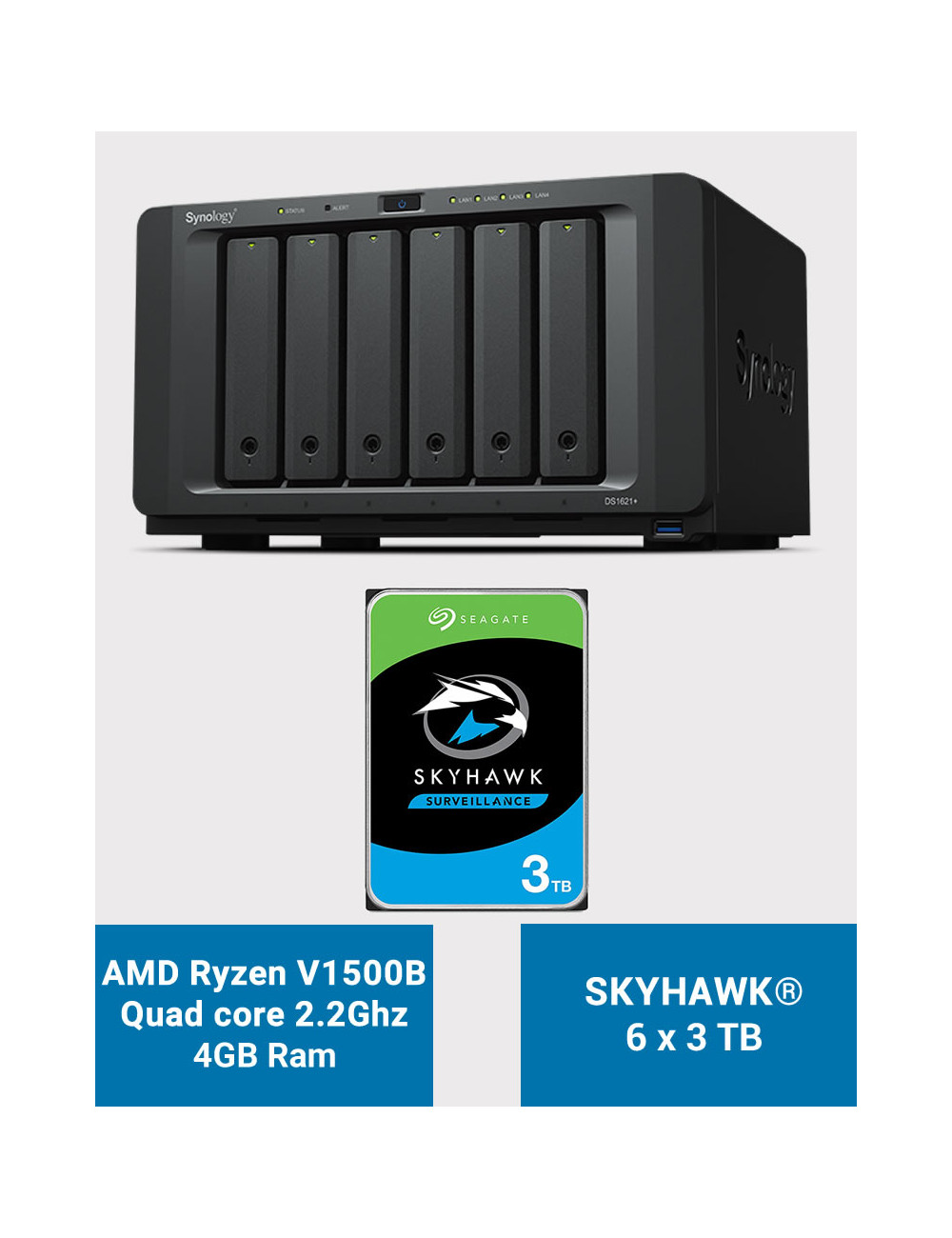 Synology DS1621+ Serveur NAS SkyHawk 18To (6x3To)
