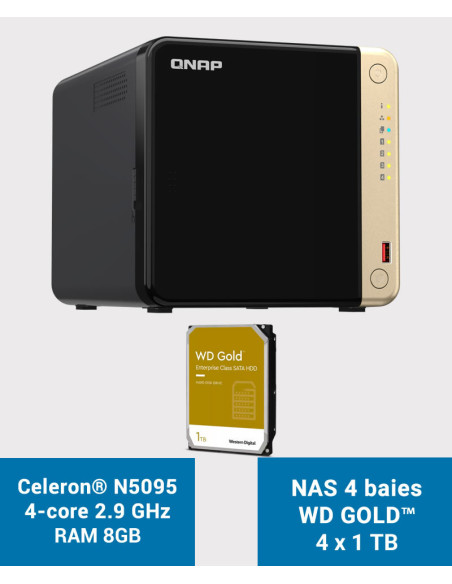 QNAP TS-464 8GB Serveur NAS 4 baies WD GOLD 4To (4x1To)
