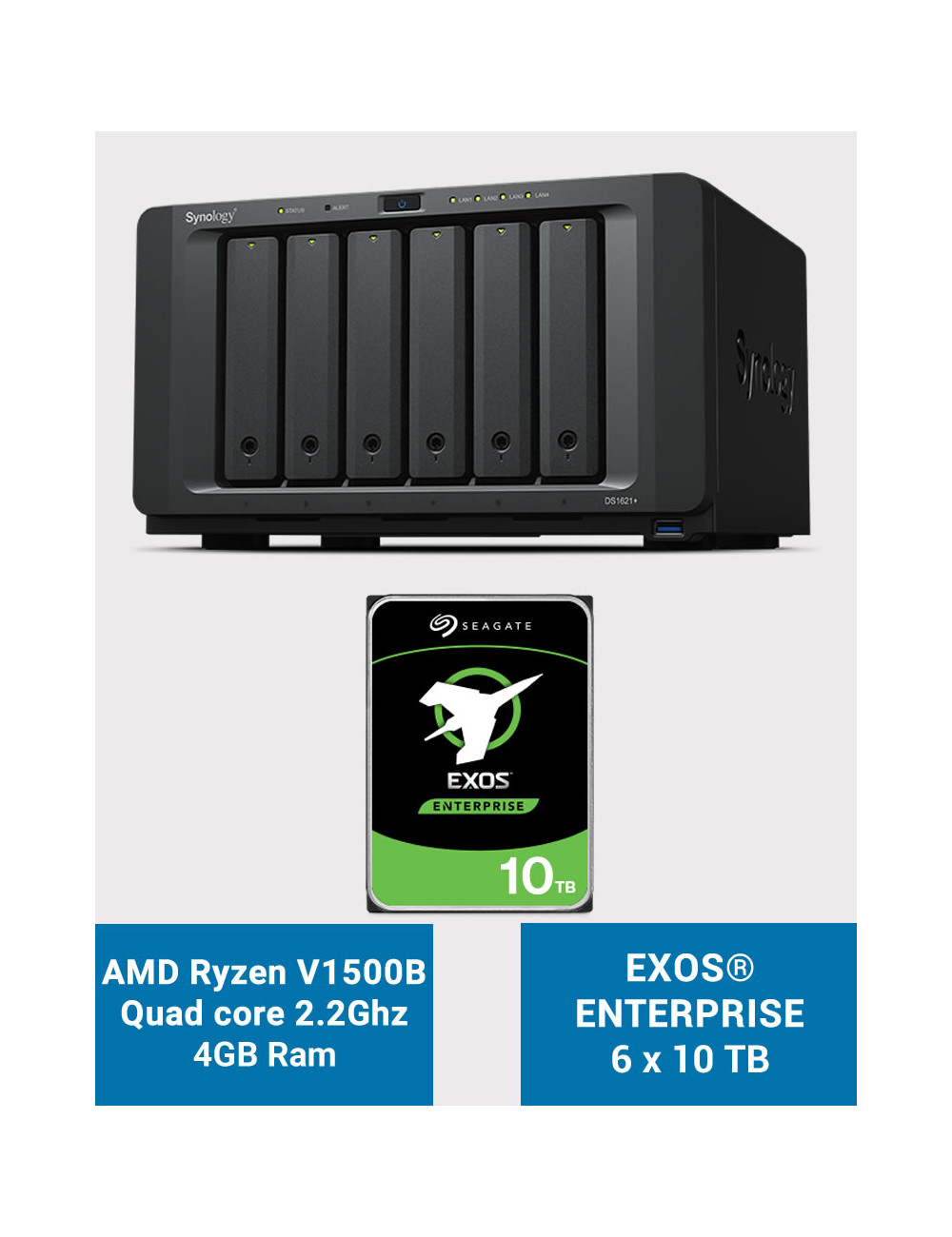 Synology DS1621+ Serveur NAS EXOS Enterprise 60To (6x10To)