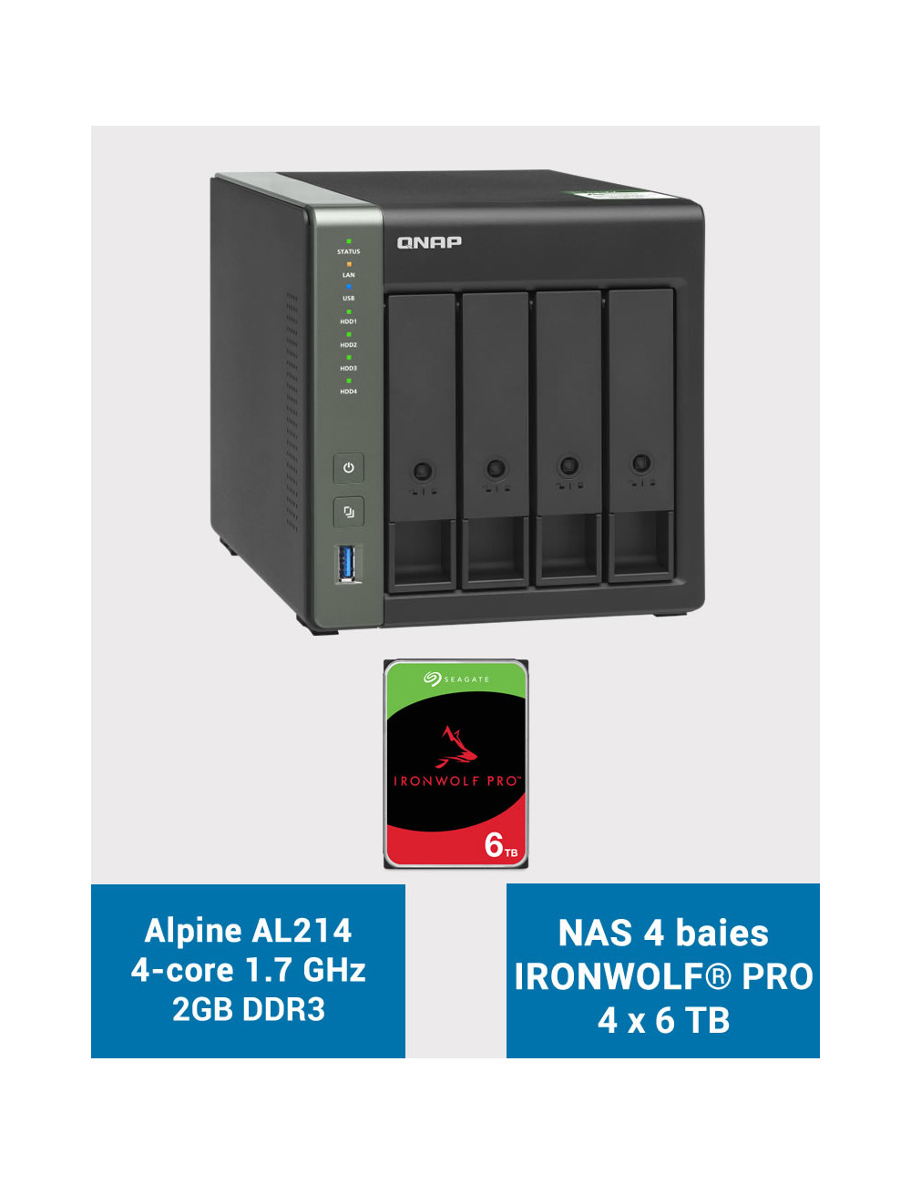 QNAP TS-431KX Serveur NAS IRONWOLF PRO 24To (4x6To)