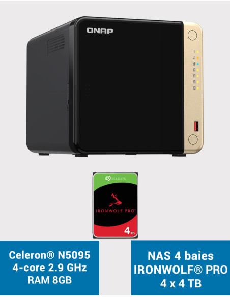 QNAP TS-464 8GB Servidor NAS 4 bahías IRONWOLF PRO 16TB (4x4TB)