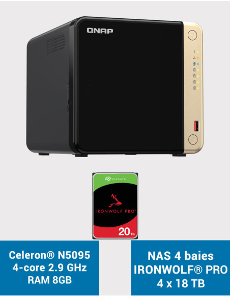 QNAP TS-464 8GB NAS Server 4 bays IRONWOLF PRO 80TB (4x20TB)