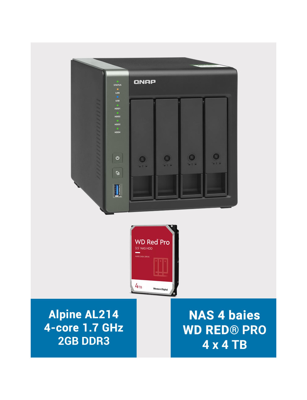 QNAP TS-431KX Serveur NAS WD RED PRO 16To (4x4To)
