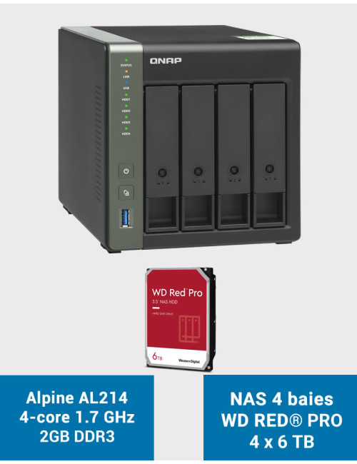 QNAP TS-431KX Serveur NAS WD RED PRO 24To (4x6To)