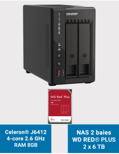 QNAP TS-253E 8GB Servidor NAS 2 bahías WD RED PLUS 12TB (2x6TB)