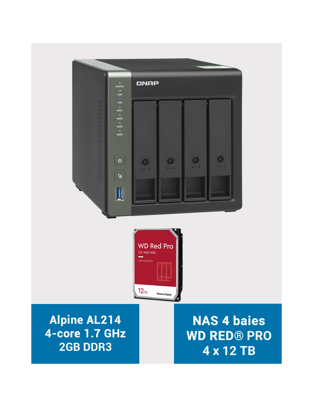 QNAP TS-431KX Serveur NAS WD RED PRO 48To (4x12To)