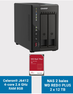 QNAP TS-253E 8GB Servidor NAS 2 bahías WD RED PLUS 24TB (2x12TB)