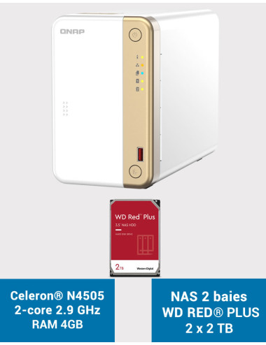 QNAP TS-262 4GB Servidor NAS WD RED PLUS 4TB (2x2TB)