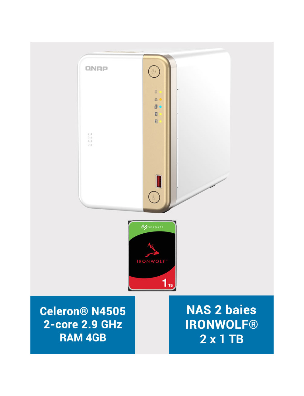 QNAP TS-262 4GB Serveur NAS IRONWOLF 2To (2x1To)