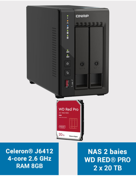 QNAP TS-253E 8GB Serveur NAS 2 baies WD RED PRO 40To (2x20To)