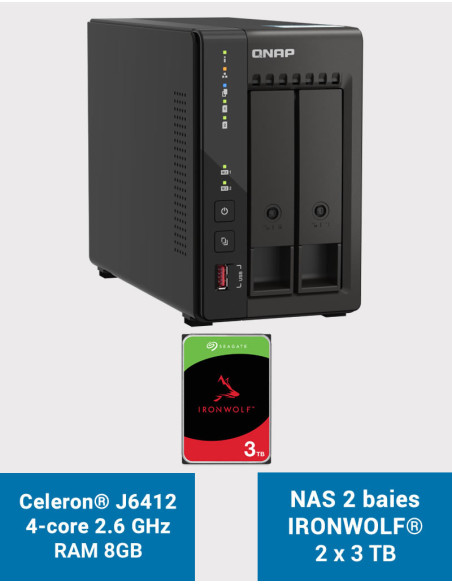 QNAP TS-253E 8GB NAS Server 2 bays IRONWOLF 6TB (2x3TB)