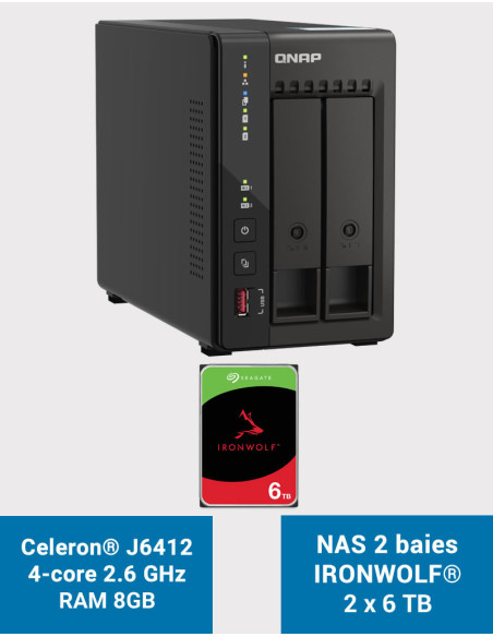 QNAP TS-253E 8GB Servidor NAS 2 bahías IRONWOLF 12TB (2x6TB)