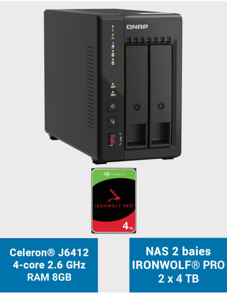 QNAP TS-253E 8GB Servidor NAS 2 bahías IRONWOLF PRO 8TB (2x4TB)