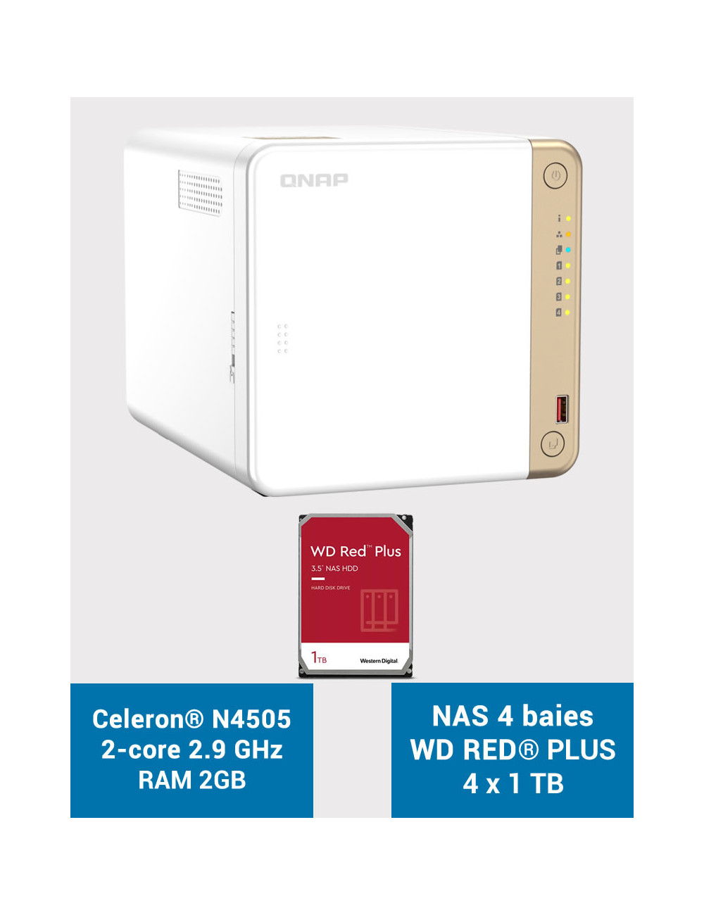 QNAP TS-462 2GB Serveur NAS WD RED PLUS 4To (4x1To)