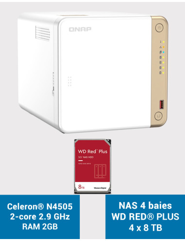 QNAP TS-462 2GB Servidor NAS WD RED PLUS 32TB (4x8TB)