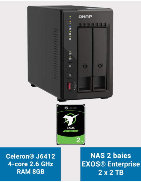 QNAP TS-253E 8GB Servidor NAS 2 bahías EXOS Enterprise 4TB (2x2TB)