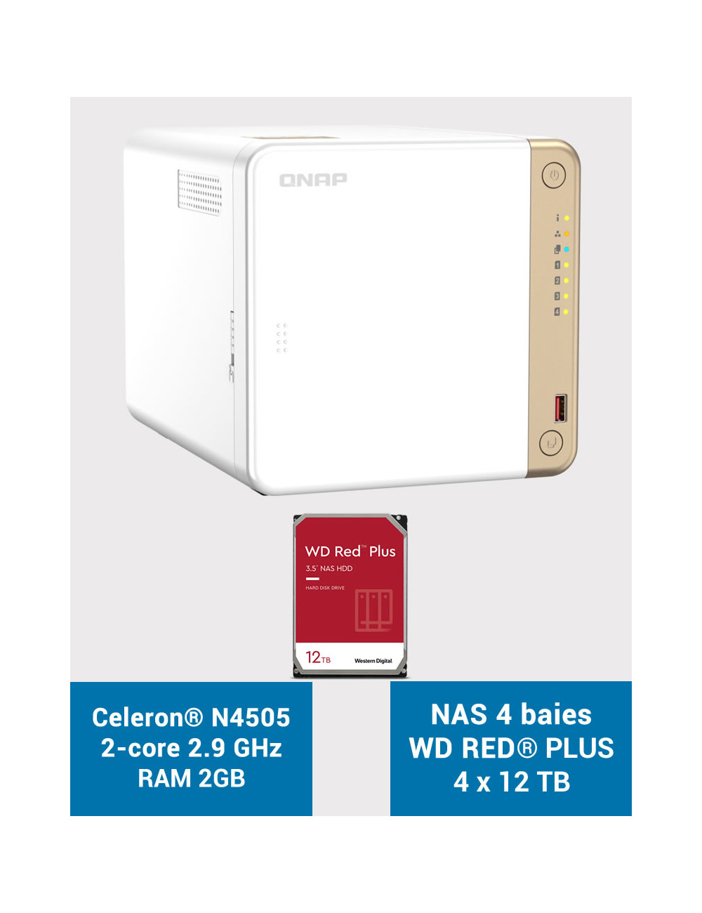 QNAP TS-462 2GB Servidor NAS WD RED PLUS 48TB (4x12TB)