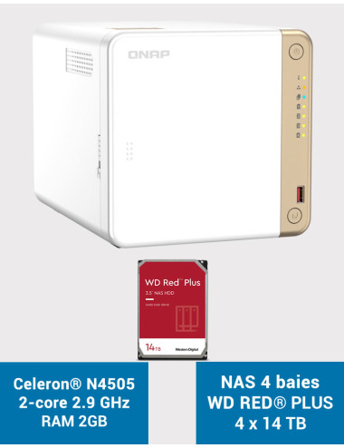 QNAP TS-462 2GB Serveur NAS WD RED PLUS 56To (4x124To)