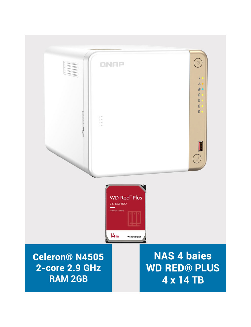 QNAP TS-462 2GB NAS Server WD RED PLUS 56TB (4x14TB)