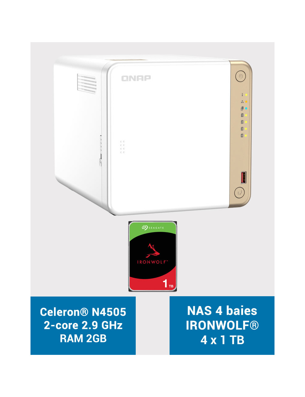 QNAP TS-462 2GB Serveur NAS IRONWOLF 4To (4x1To)