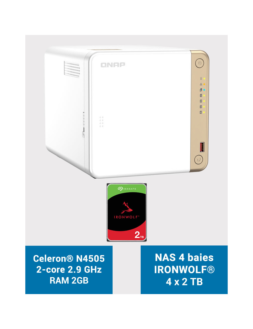QNAP TS-462 2GB Serveur NAS IRONWOLF 8To (4x2To)