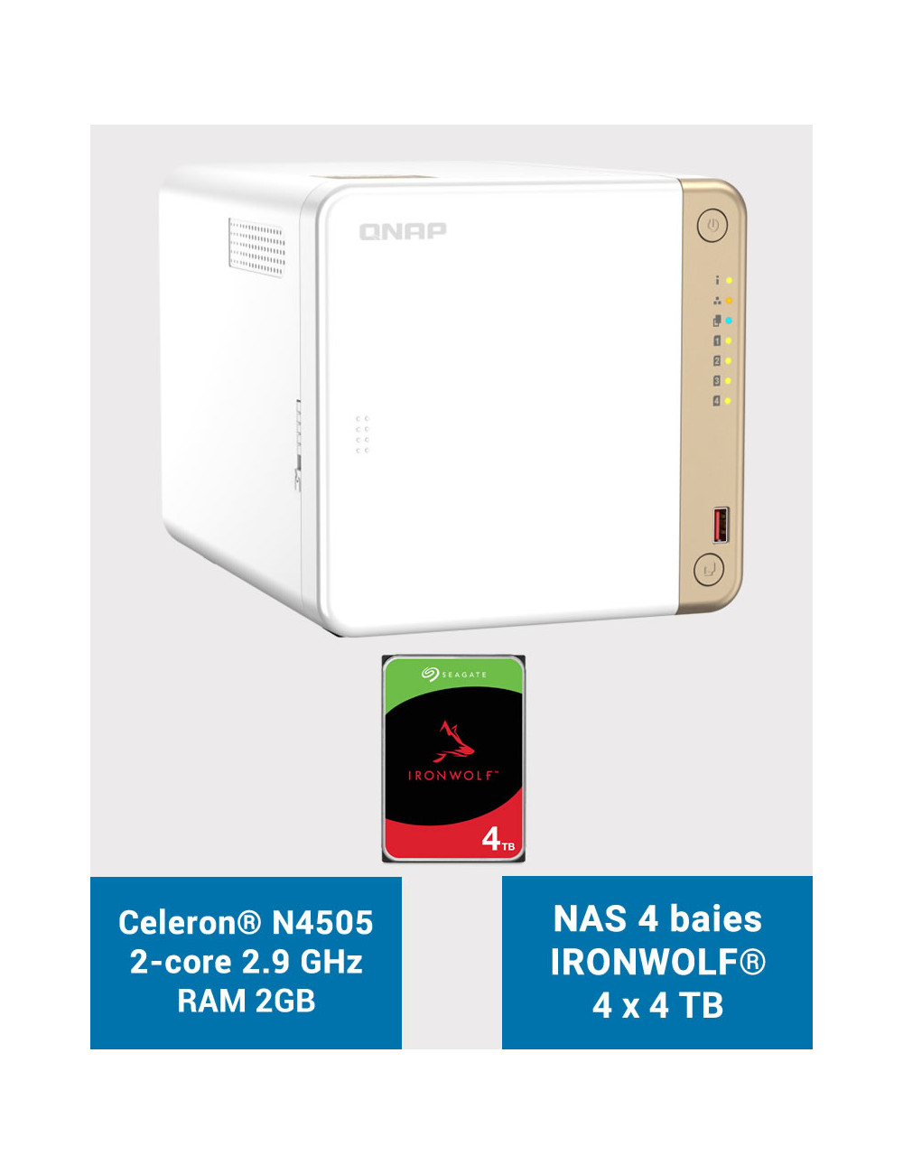 QNAP TS-462 2GB Serveur NAS IRONWOLF 16To (4x4To)