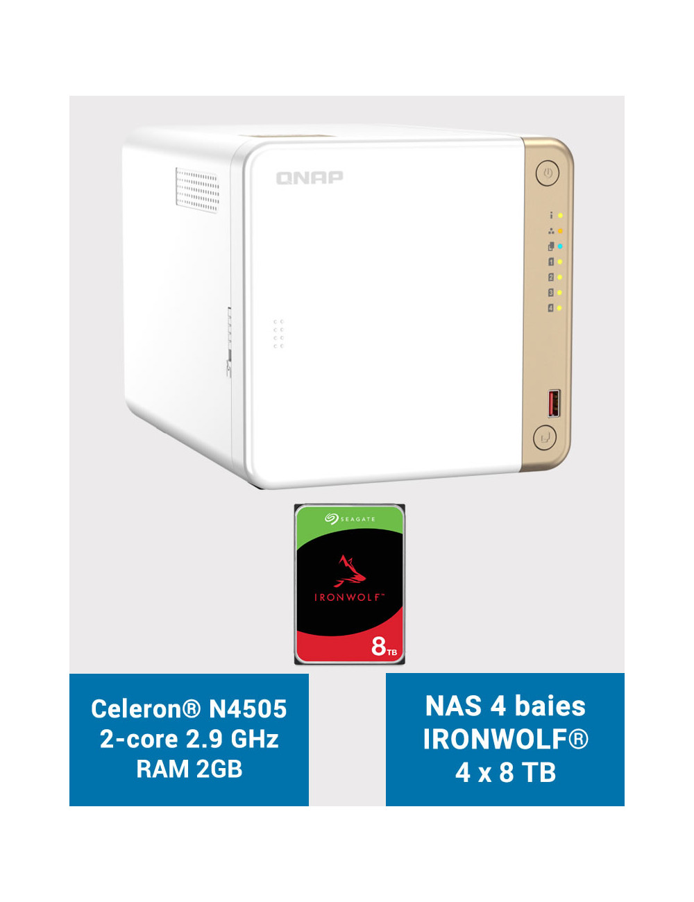 QNAP TS-462 2GB Serveur NAS IRONWOLF 32To (4x8To)