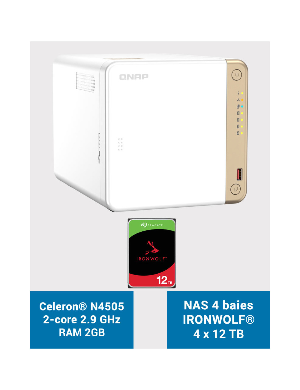 QNAP TS-462 2GB Serveur NAS IRONWOLF 48To (4x12To)
