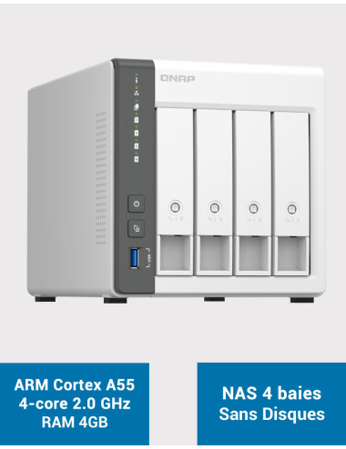 QNAP TS-433 4GB Serveur NAS 4 baies (Sans disques)
