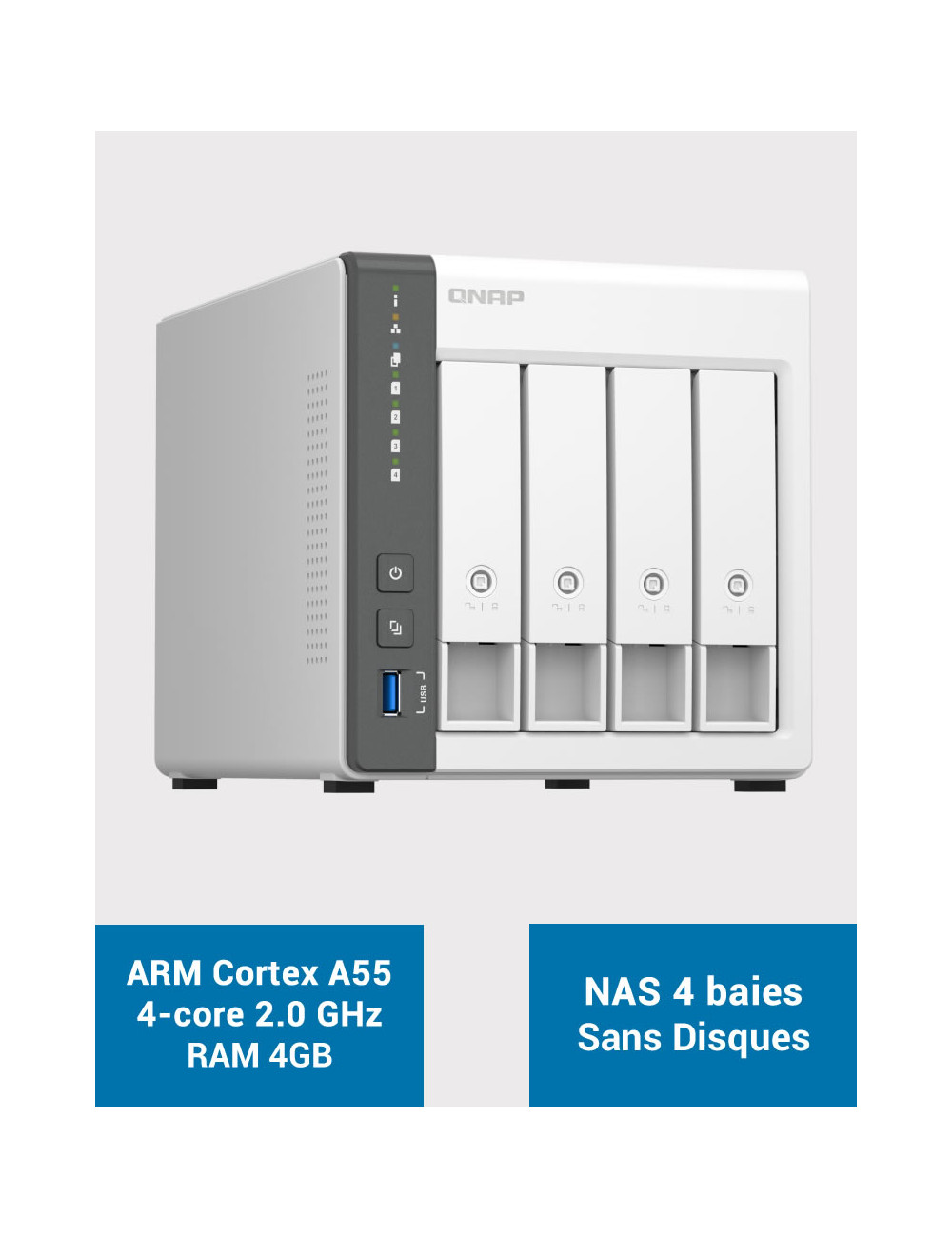 QNAP TS-433 4GB Serveur NAS 4 baies (Sans disques)
