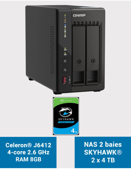 QNAP TS-253E 8GB NAS Server 2 bays SKYHAWK 8TB (2x4TB)