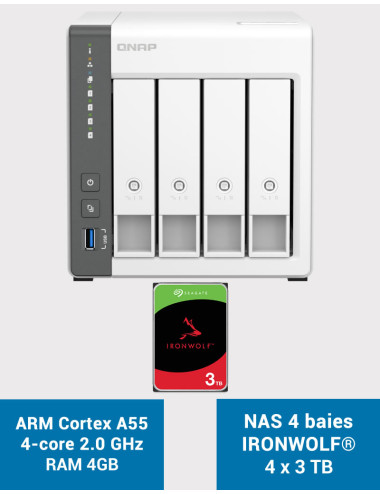 QNAP TS-433 4GB Servidor NAS IRONWOLF 12TB (4x3TB)