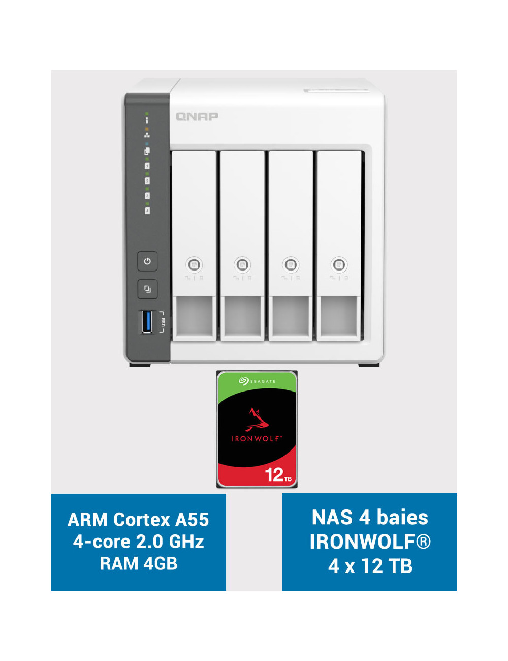 QNAP TS-433 4GB Serveur NAS IRONWOLF 48To (4x12To)