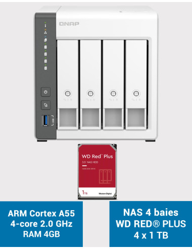 QNAP TS-433 4GB Servidor NAS WD RED PLUS 4TB (4x1TB)