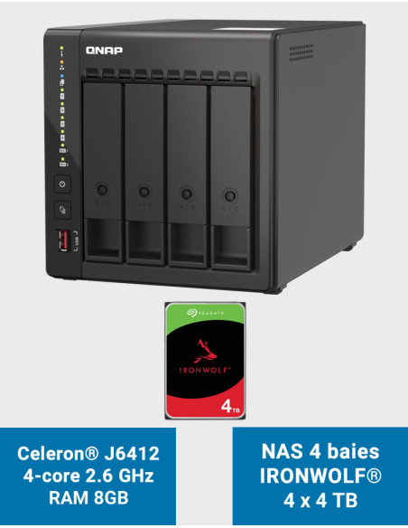 QNAP TS-453E 8GB Servidor NAS 4 bahías IRONWOLF 16TB (4x4TB)