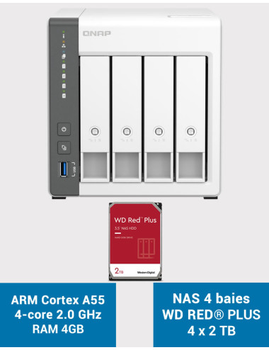 QNAP TS-433 4GB NAS Server WD RED PLUS 8TB (4x2TB)