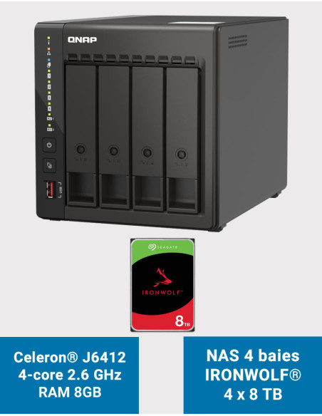 QNAP TS-453E 8GB Servidor NAS 4 bahías IRONWOLF 32TB (4x8TB)