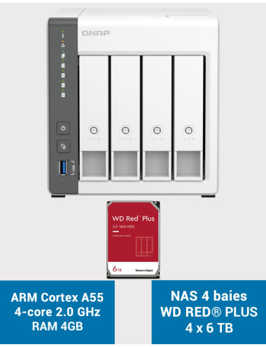 QNAP TS-433 4GB Servidor NAS WD RED PLUS 24TB (4x6TB)