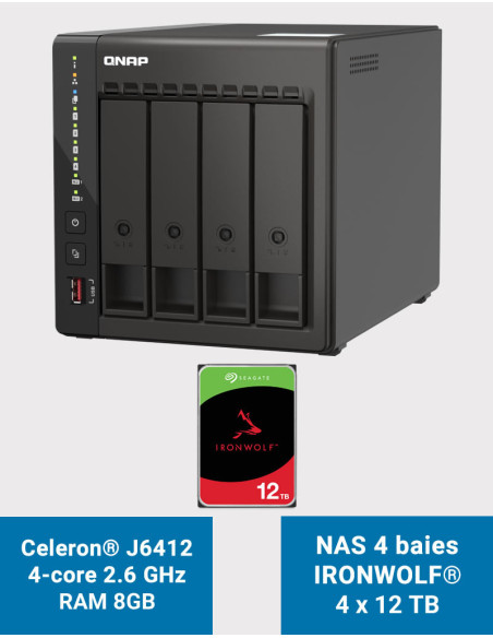 QNAP TS-453E 8GB Servidor NAS 4 bahías IRONWOLF 48TB (4x12TB)