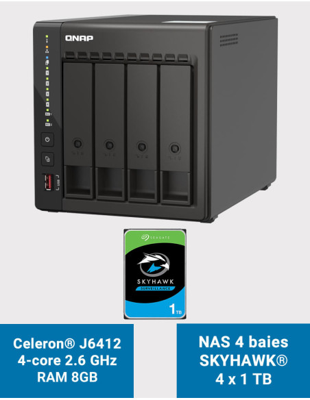 QNAP TS-453E 8GB Serveur NAS 4 baies SKYHAWK 4To (4x1To)