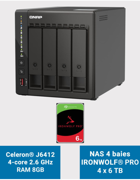 QNAP TS-453E 8GB Servidor NAS 4 bahías IRONWOLF PRO 24TB (4x6TB)