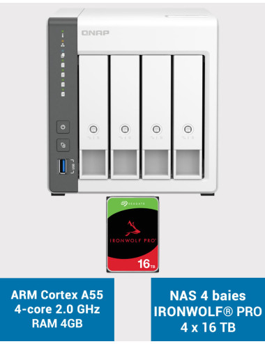 QNAP TS-433 4GB Servidor NAS IRONWOLF PRO 64TB (4x16TB)