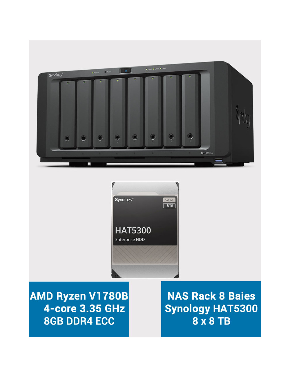 Synology DS1823xs+ Serveur NAS HAT5300 64To (8X8To)