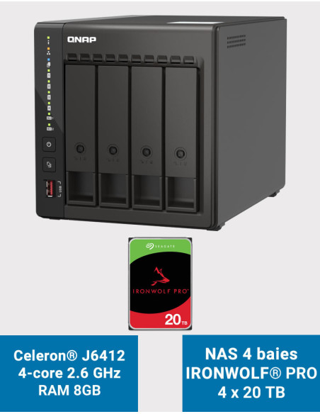 QNAP TS-453E 8GB NAS Server 4 bays IRONWOLF PRO 80TB (4x20TB)