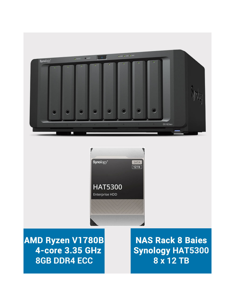 Synology DS1823xs+ Serveur NAS HAT5300 96To (8X12To)