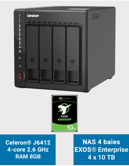 QNAP TS-453E 8GB Serveur NAS 4 baies EXOS Enterprise 40To (4x10To)