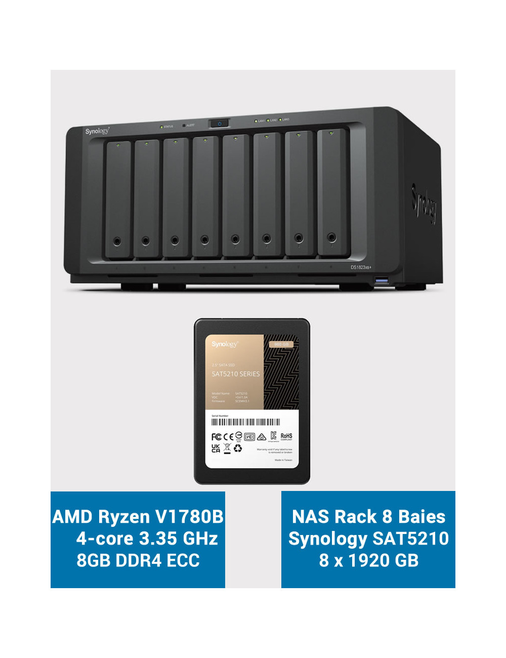 Synology DS1823xs+ Serveur NAS SAT5210 15.36To (8X1920Go)