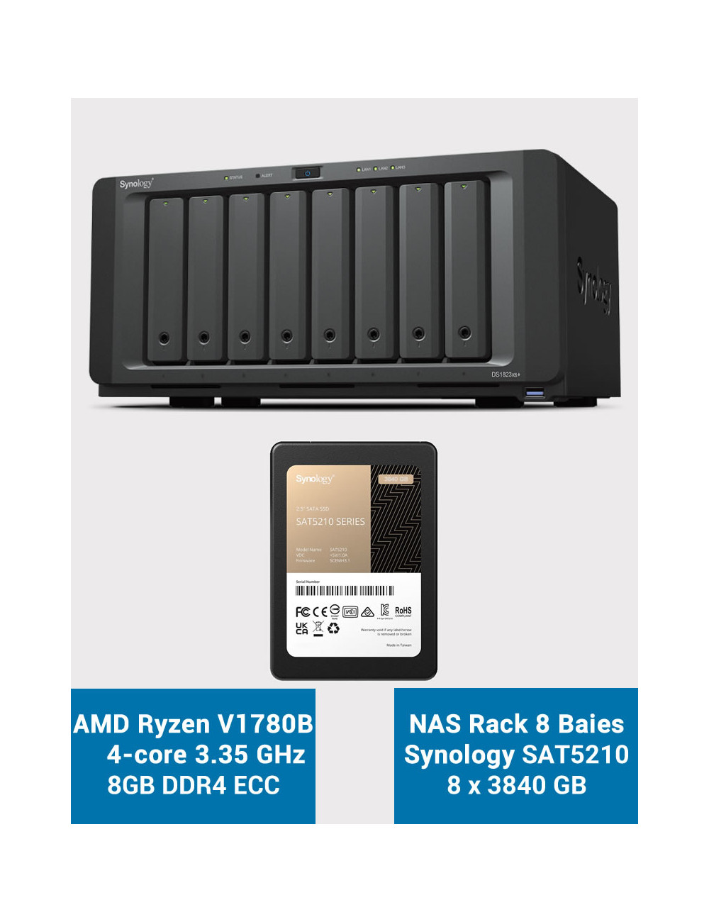 Synology DS1823xs+ Serveur NAS SAT5210 30.72To (8X3840Go)