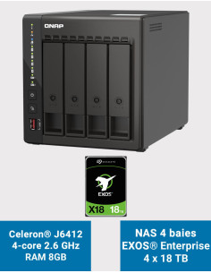 QNAP TS-453E 8GB Servidor NAS 4 bahías EXOS Enterprise 72TB (4x18TB)