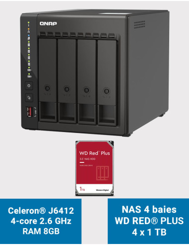 QNAP TS-453E 8GB Serveur NAS 4 baies WD RED PLUS 4To (4x1To)